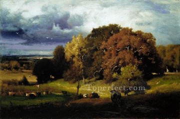 tonalism tonalist Painting - Autumn Oaks Tonalist George Inness